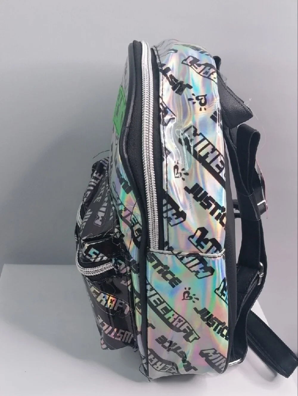 Justic Minecraft Holographic Mini Backpack - Holographic Black with Green Patch